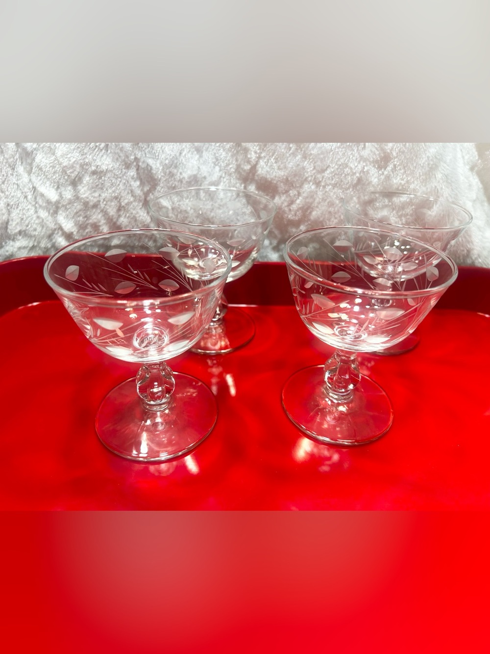 Set of 8 Vintage Etched Clear 4 1/4" Libbey Vienna Champagne Dessert Glasses